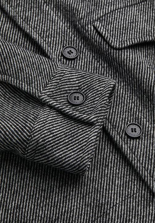 H&M - Wool-blend shacket - black/narrow-striped
