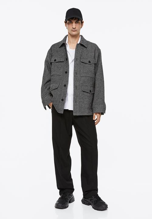 H&M - Wool-blend shacket - black/narrow-striped