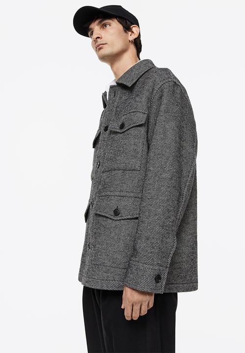 H&M - Wool-blend shacket - black/narrow-striped