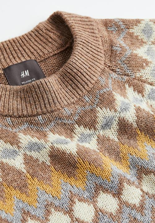 H&M - Relaxed fit jacquard-knit jumper - dark beige/patterned