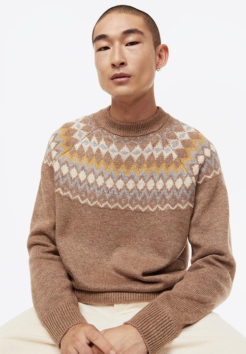 H&M - Relaxed fit jacquard-knit jumper - dark beige/patterned
