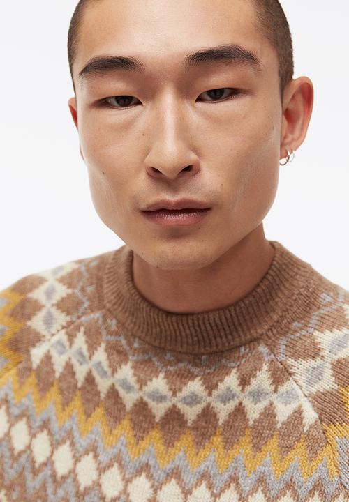 H&M - Relaxed fit jacquard-knit jumper - dark beige/patterned