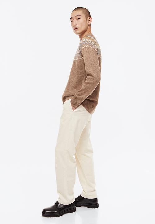 H&M - Relaxed fit jacquard-knit jumper - dark beige/patterned