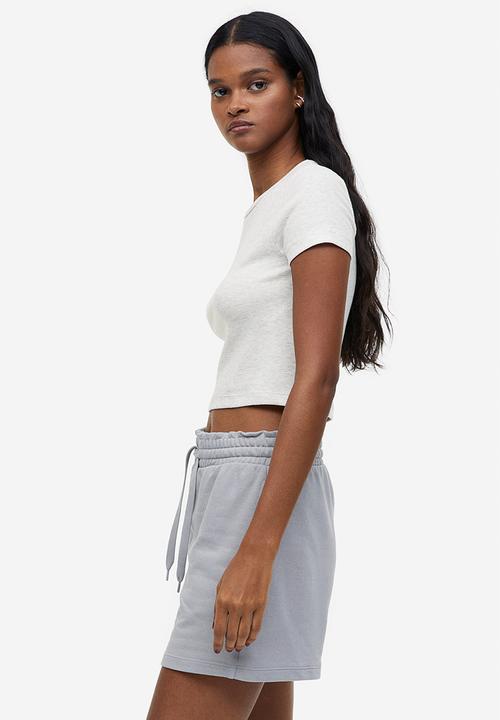 H&M - Ribbed cropped top - light grey marl
