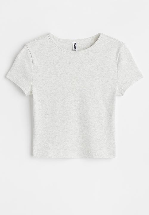 H&M - Ribbed cropped top - light grey marl