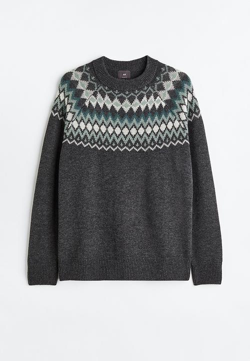 H&M - Relaxed fit jacquard-knit jumper - dark grey/patterned