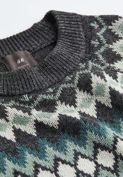 H&M - Relaxed fit jacquard-knit jumper - dark grey/patterned