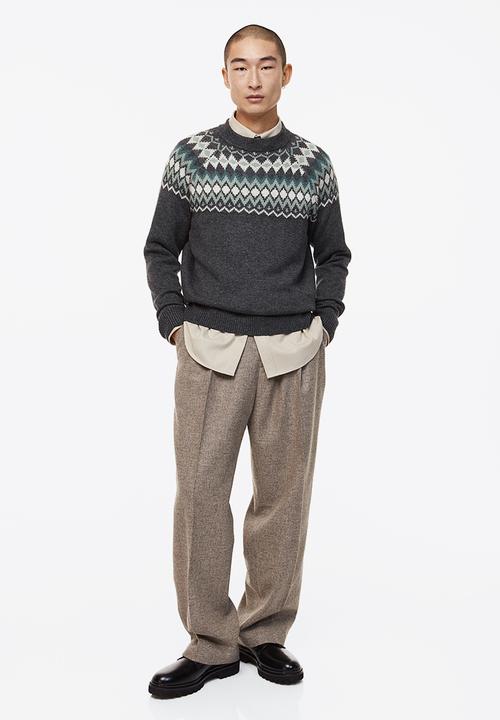H&M - Relaxed fit jacquard-knit jumper - dark grey/patterned