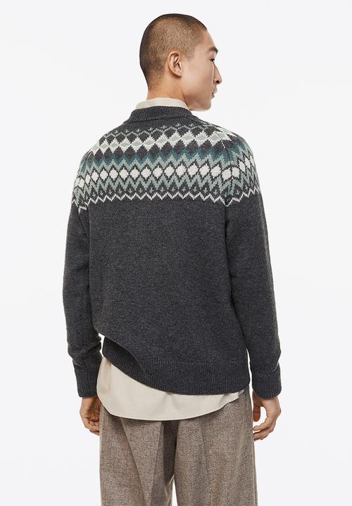 H&M - Relaxed fit jacquard-knit jumper - dark grey/patterned