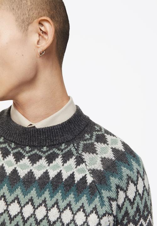 H&M - Relaxed fit jacquard-knit jumper - dark grey/patterned