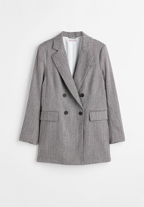 H&M - Double-breasted blazer - grey/herringbone-patterned