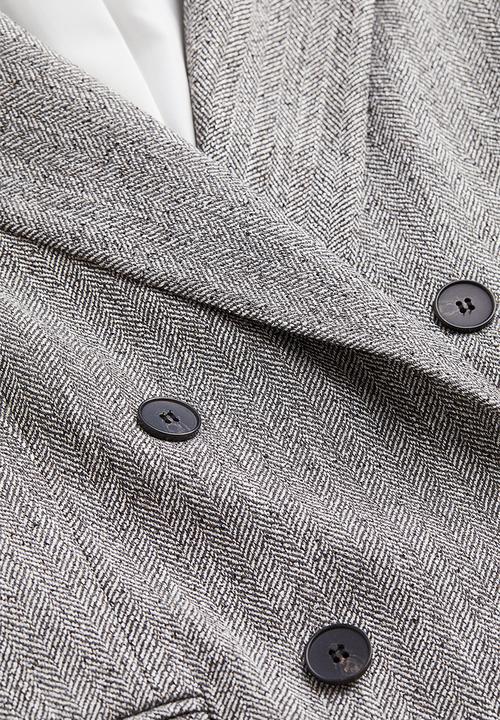 H&M - Double-breasted blazer - grey/herringbone-patterned
