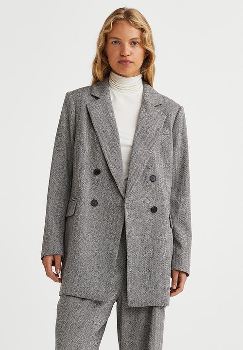 H&M - Double-breasted blazer - grey/herringbone-patterned
