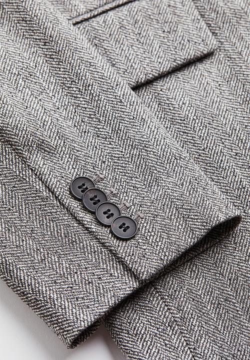H&M - Double-breasted blazer - grey/herringbone-patterned