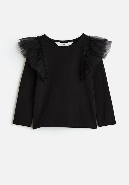H&M - Flounce-trimmed top - black