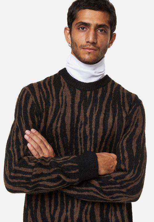 H&M - Regular fit jacquard-knit jumper - brown/zebra print