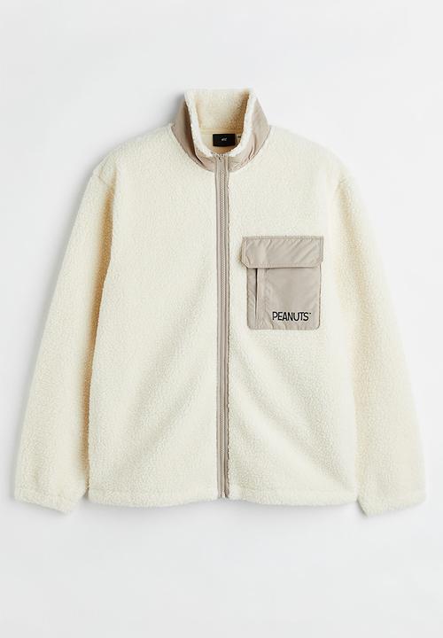 H&M - Relaxed fit fleece jacket - cream/snoopy