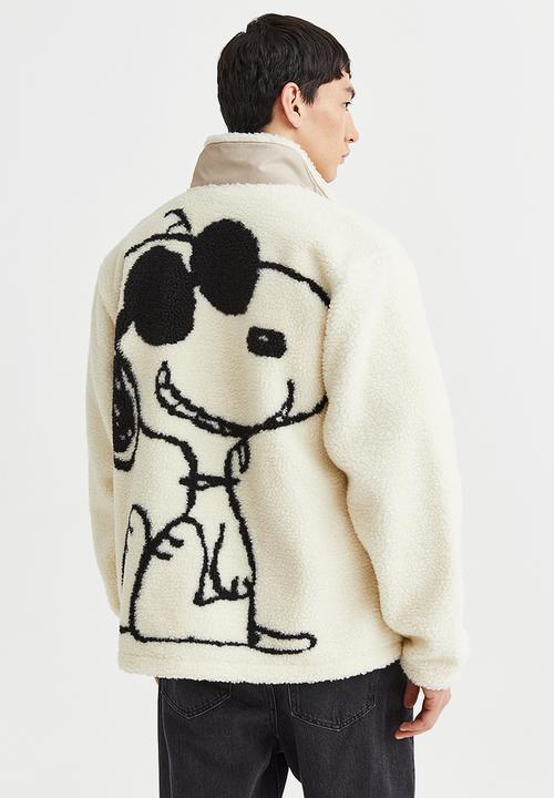 H&M - Relaxed fit fleece jacket - cream/snoopy