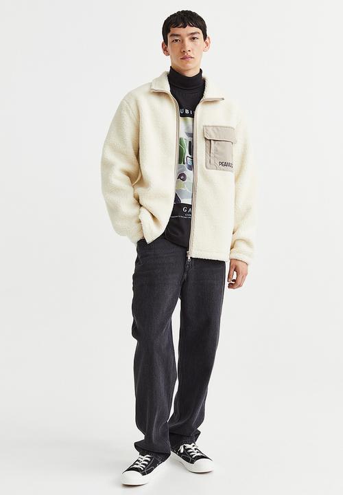 H&M - Relaxed fit fleece jacket - cream/snoopy