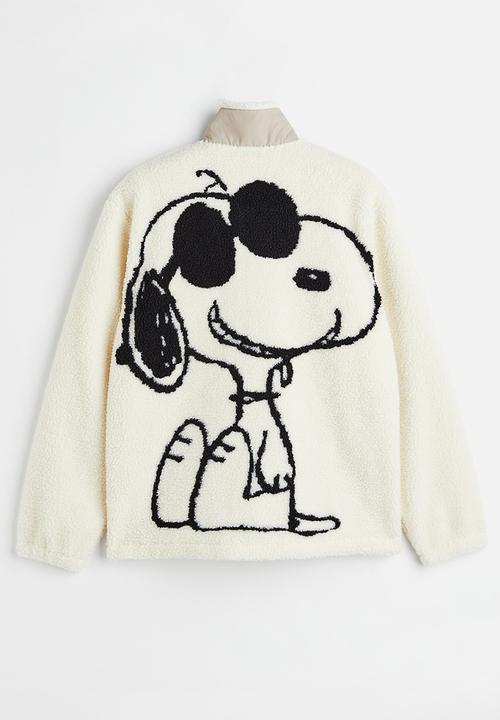 H&M - Relaxed fit fleece jacket - cream/snoopy