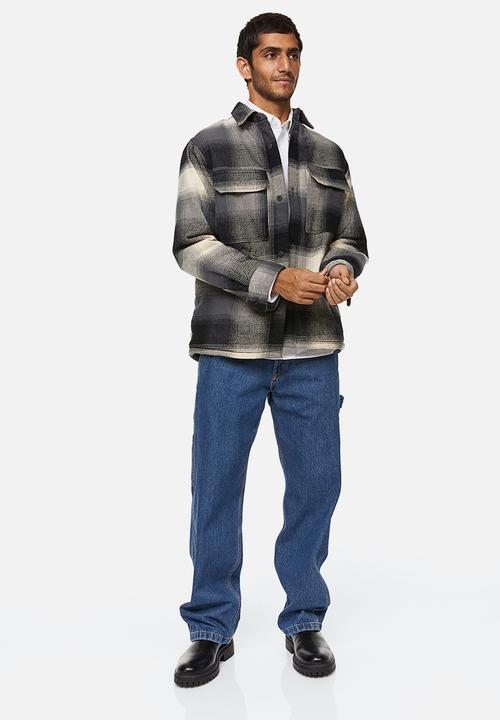 H&M - Regular fit teddy-lined overshirt - black/grey checked