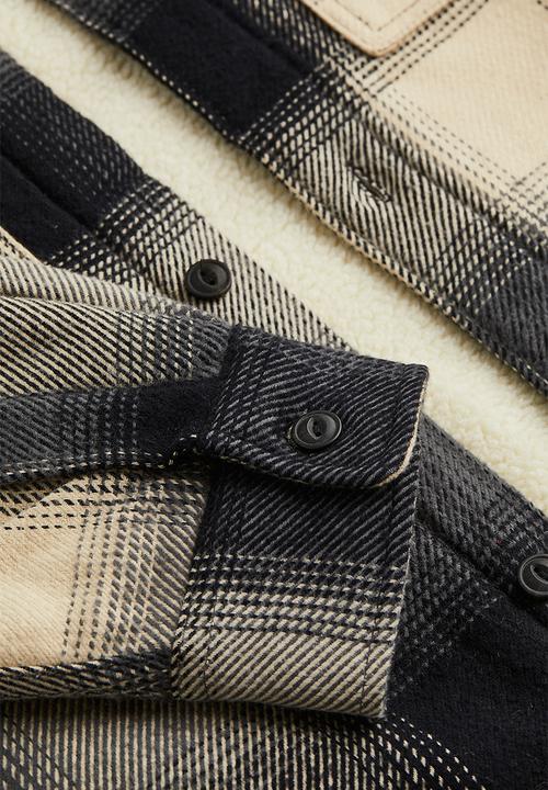 H&M - Regular fit teddy-lined overshirt - black/grey checked