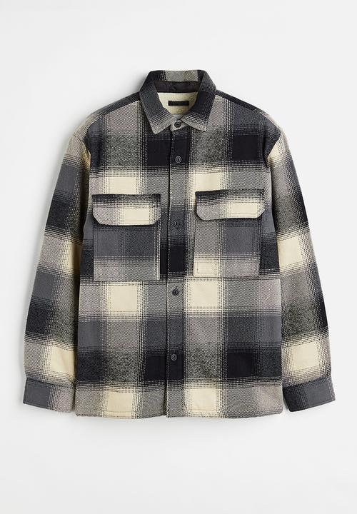 H&M - Regular fit teddy-lined overshirt - black/grey checked