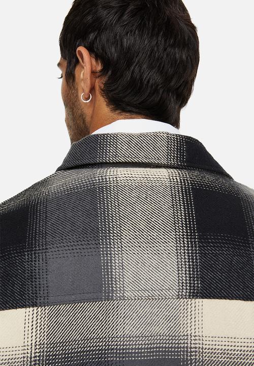 H&M - Regular fit teddy-lined overshirt - black/grey checked