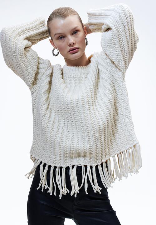 H&M - Fringe-trimmed jumper - white