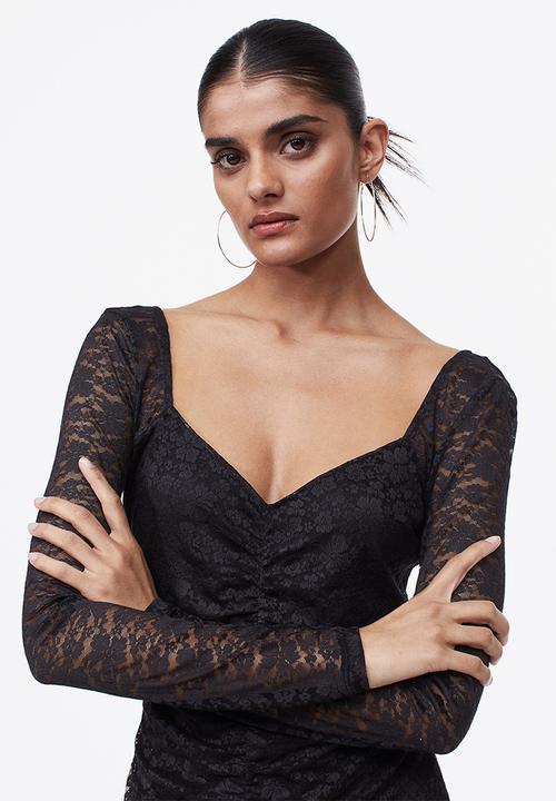 H&M - Gathered lace dress - black