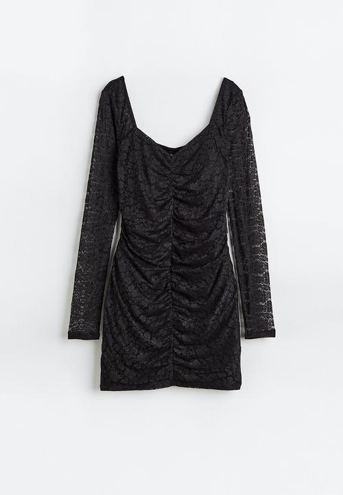 H&M - Gathered lace dress - black
