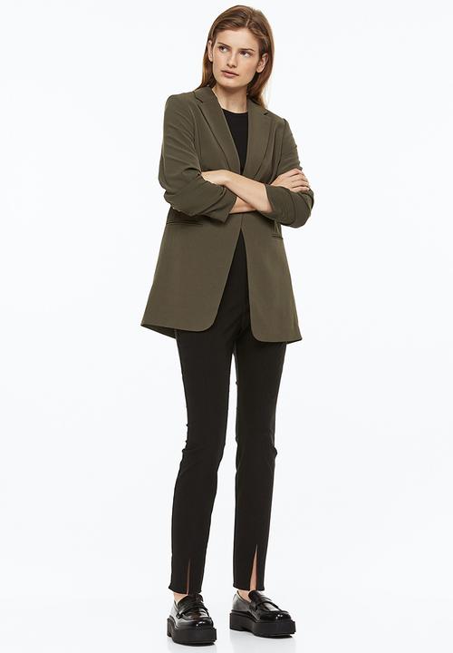 H&M - Gathered-sleeve jacket - dark khaki green
