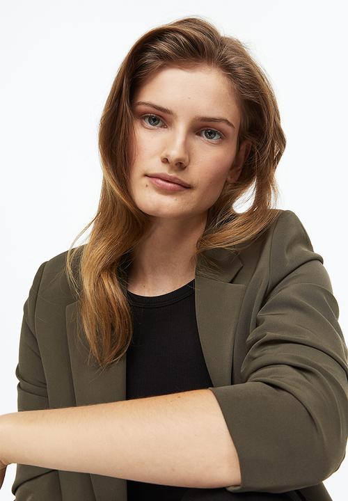 H&M - Gathered-sleeve jacket - dark khaki green