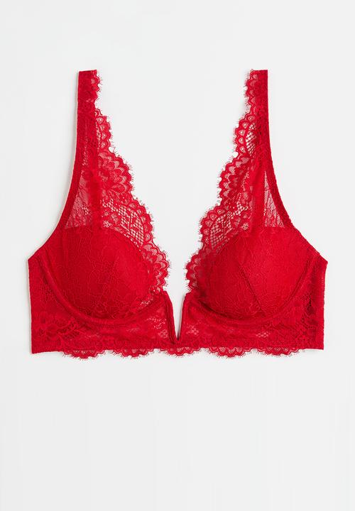 H&M - Padded underwired lace bra - red
