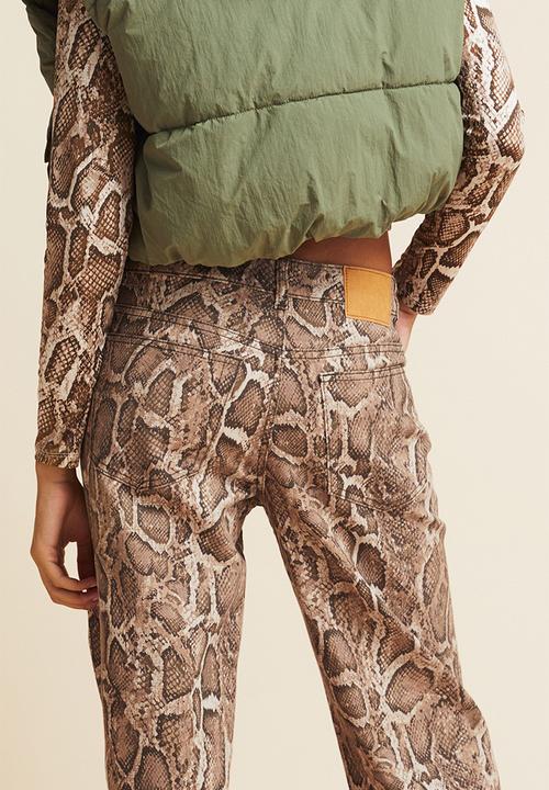 H&M - Wide twill trousers - brown/snakeskin-patterned