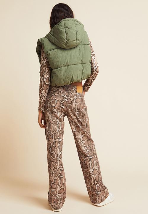 H&M - Wide twill trousers - brown/snakeskin-patterned