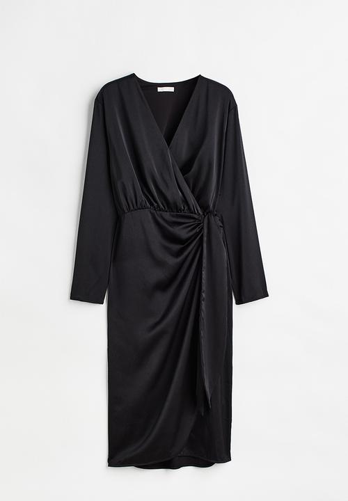 H&M - Satin wrap dress - black