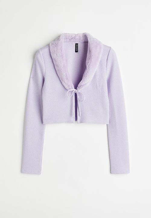 H&M - Cropped tie-front cardigan - light purple