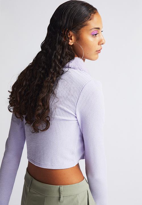 H&M - Cropped tie-front cardigan - light purple