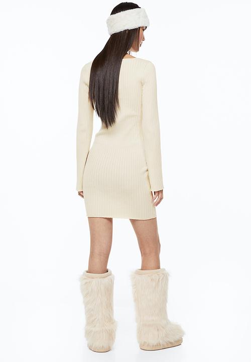 H&M - Rib-knit bodycon dress - cream
