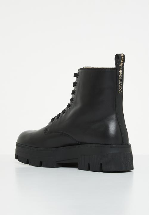 Calvin Klein - Chunky combat lace up leather boot - black