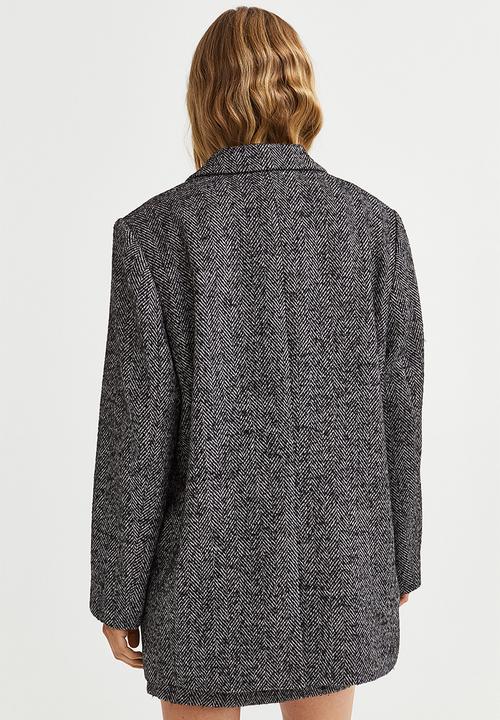 H&M - Oversized wool-blend jacket - grey/herringbone-patterned