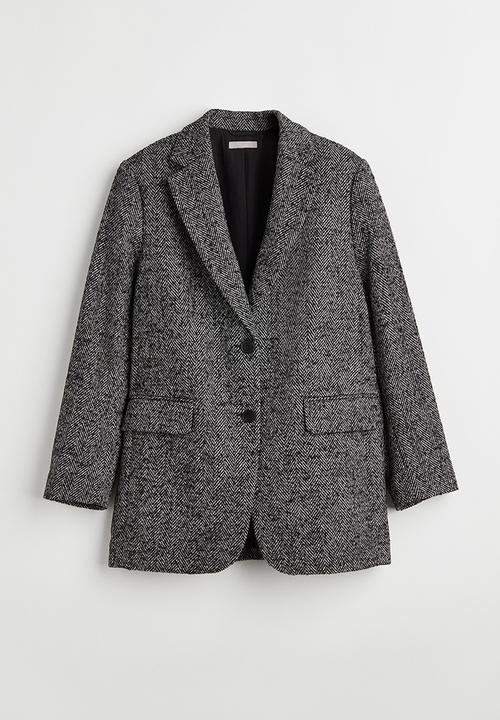 H&M - Oversized wool-blend jacket - grey/herringbone-patterned
