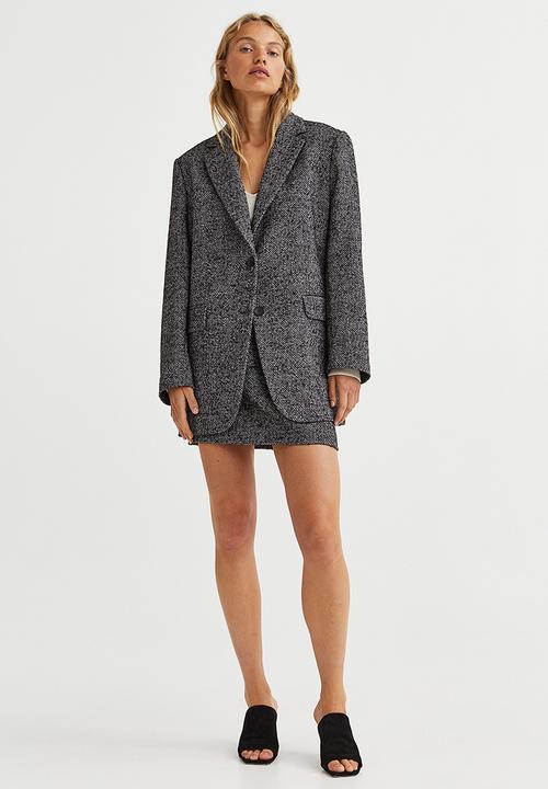 H&M - Oversized wool-blend jacket - grey/herringbone-patterned