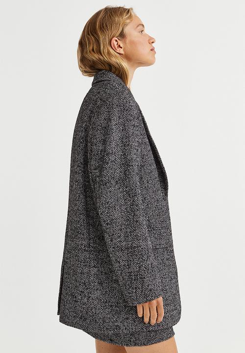 H&M - Oversized wool-blend jacket - grey/herringbone-patterned