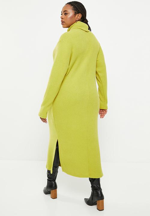 Me&B - Plus luxe rib poloneck dress - chartreuse