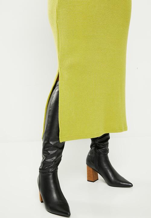 Me&B - Plus luxe rib poloneck dress - chartreuse