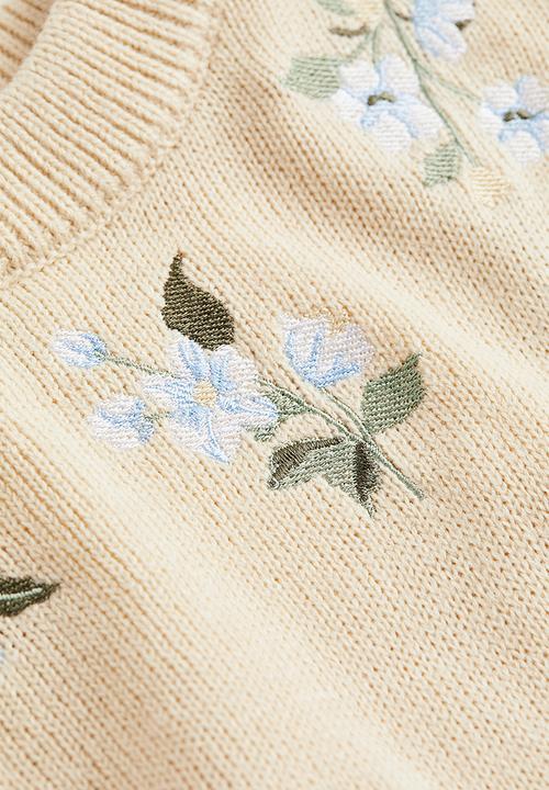 H&M - Embroidered jumper - light beige/flowers