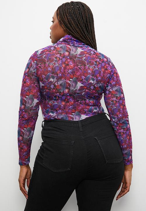 Superbalist - Printed mesh bodysuit - paintly watercolor