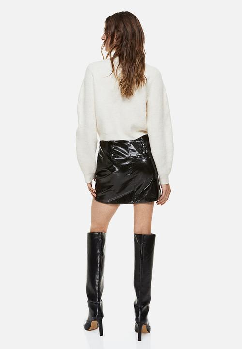 H&M - Rhinestone-bow rib-knit cardigan - cream